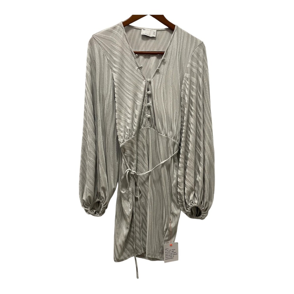 ASOS Design Mini‎ Dress Size 4 Gray Metallic V-Neck Bubble Sleeve NWT
